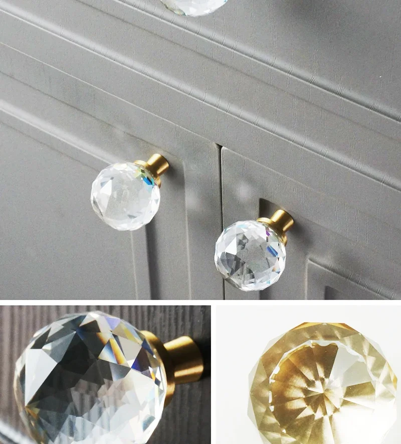 Description Picture 6 of itemCrystal Wardrobe Door Handle High-end Multi-faceted Cabinet Light Luxury Modern Transparent Brass Handle Household Hardware