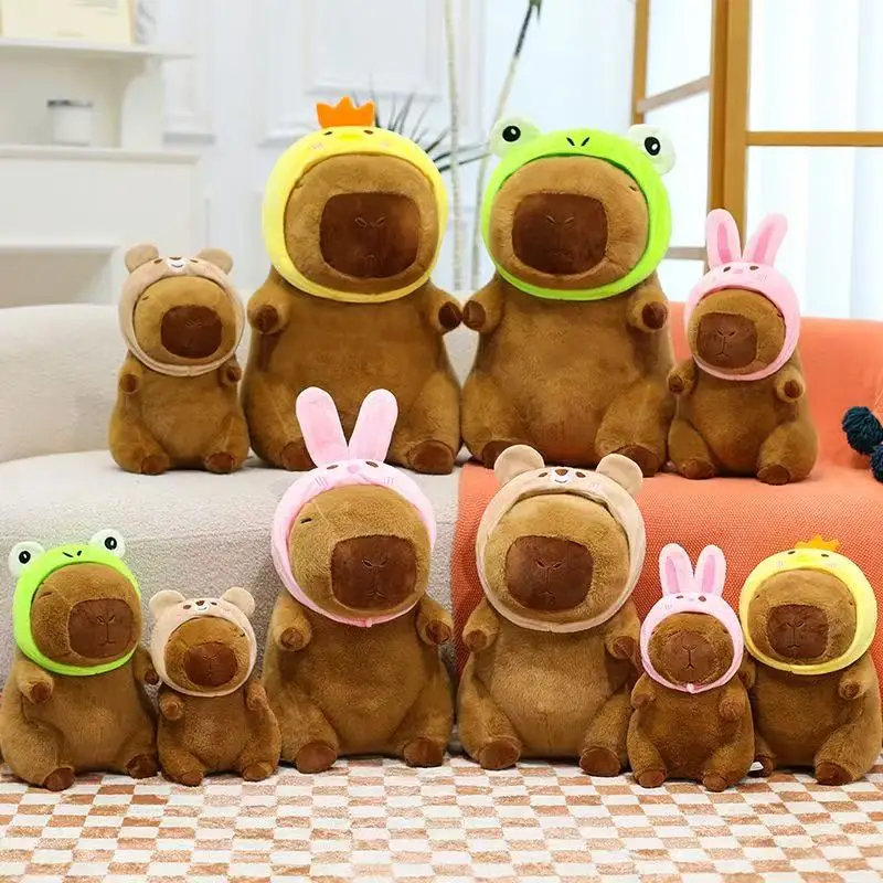 Cute capybara plush toy kawaii cute capybara with turtle bag strawberry cap plush animals kids gift home decoration