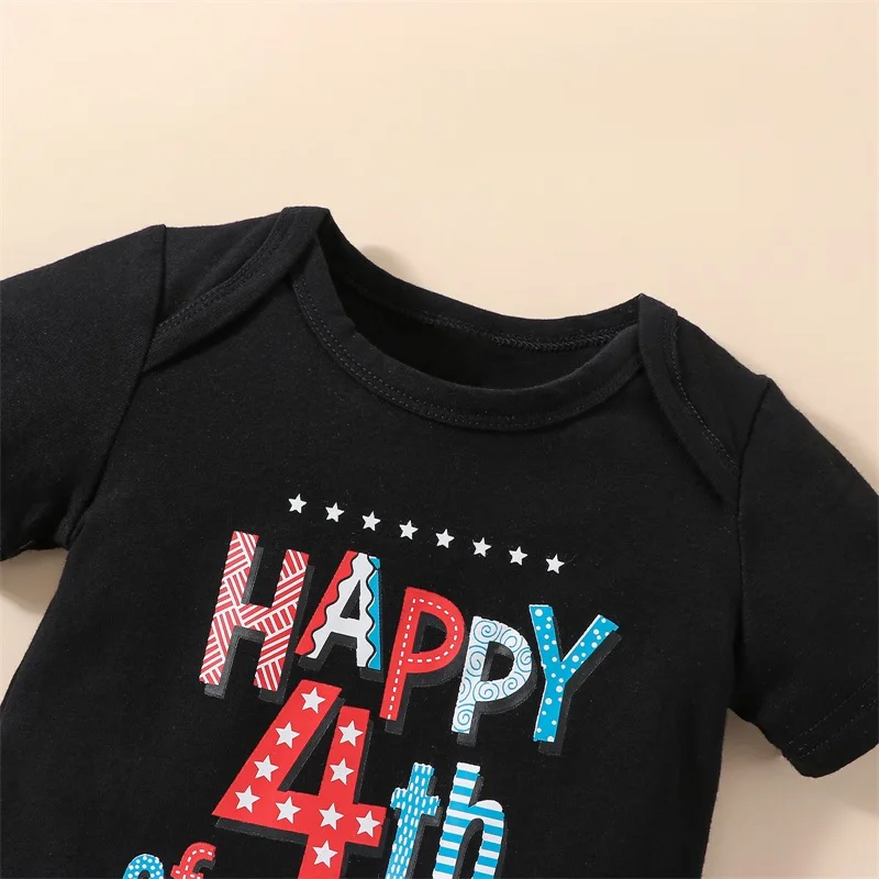 

Newborn Baby Boy Clothes Happy 4th of July Short Sleeve Romper Stars Stripe Suspender Shorts Set Infant Patriots Outfit