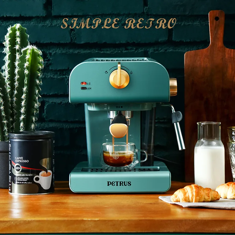 

Petrus PE3320 Coffee Machine with Milk Frother Retro Semi-automatic Coffee Machine Mini Coffee Maker Electric Espresso Machine