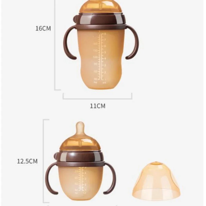 Silicone Nano Baby Bottle Feeding Bottles with Handle for Baby Weaning Anti-Choking Nipple Bottle for 0-9 Month 150ML/250ML