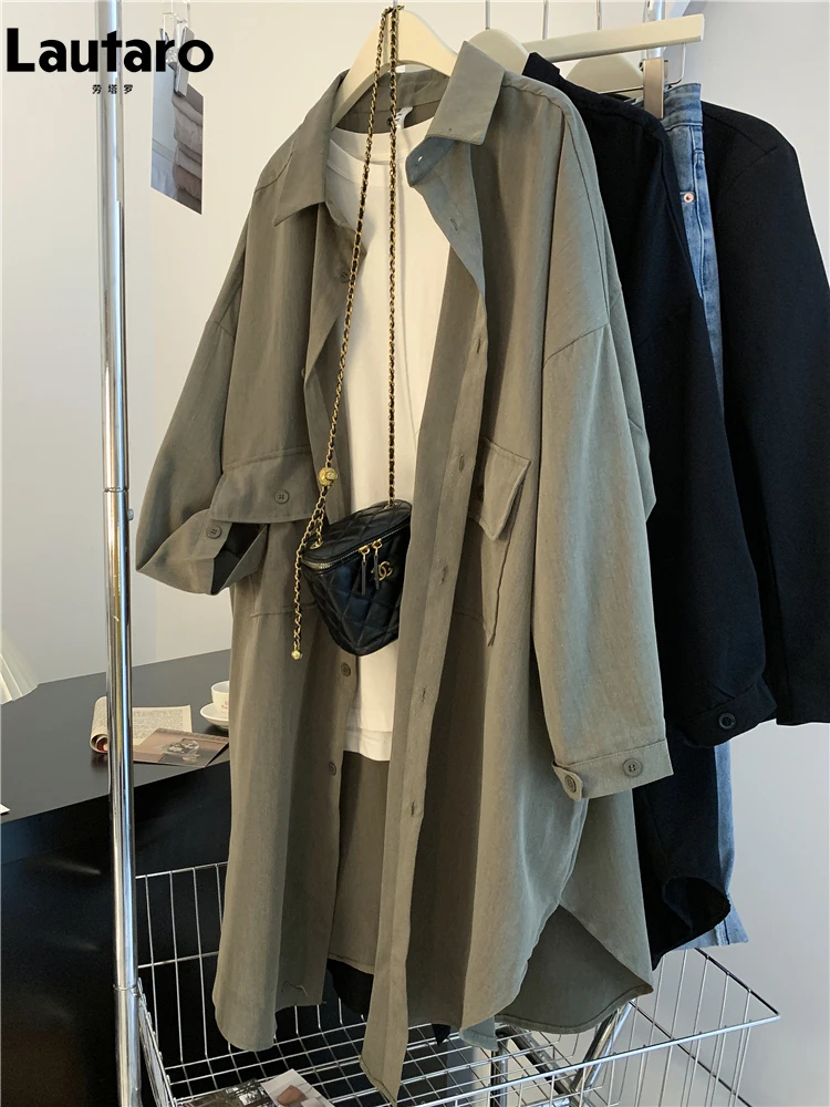 

Lautaro Summer Autumn Long Loose Casual Trench Coat for Women Single Breasted Luxury Designer Women Clothing 2023 New Arrivals
