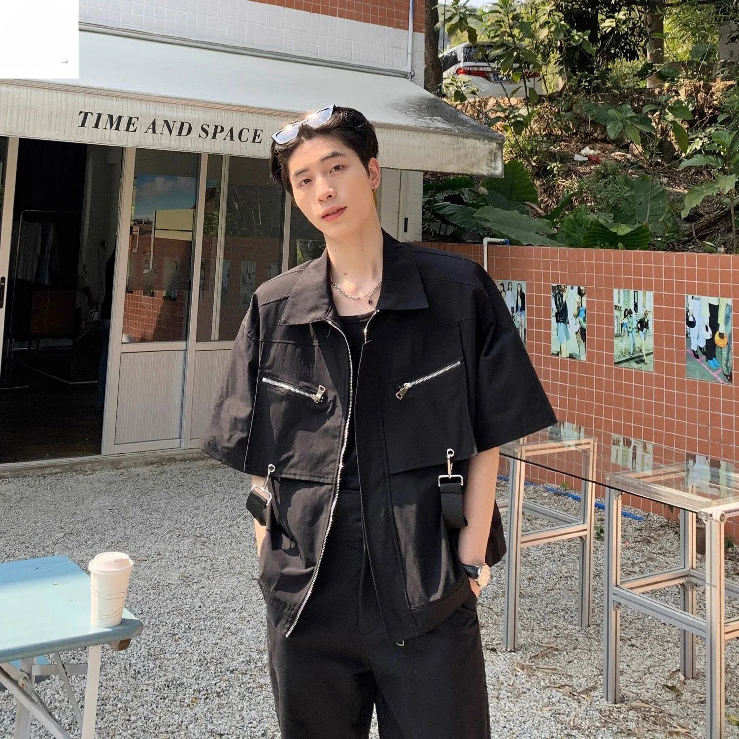Vibe style niche design shoulder pad workwear short-sleeved shirt men's handsome loose casual trendy summer shirt jacket