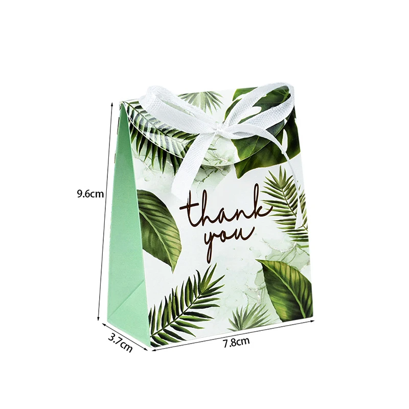 10/50Pcs Thank You Candy Gift Box Green Leaf Cookie Chocolate Packaging Bag Wedding Favors for Guest Birthday Party Decor Supply