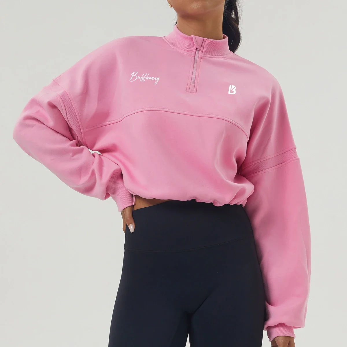 Bunny Hoodies Half Zip Swearshirt Winter Fashion Clothing Zipper Crop Top Women Yoga Wear Sport Exercise Pullover