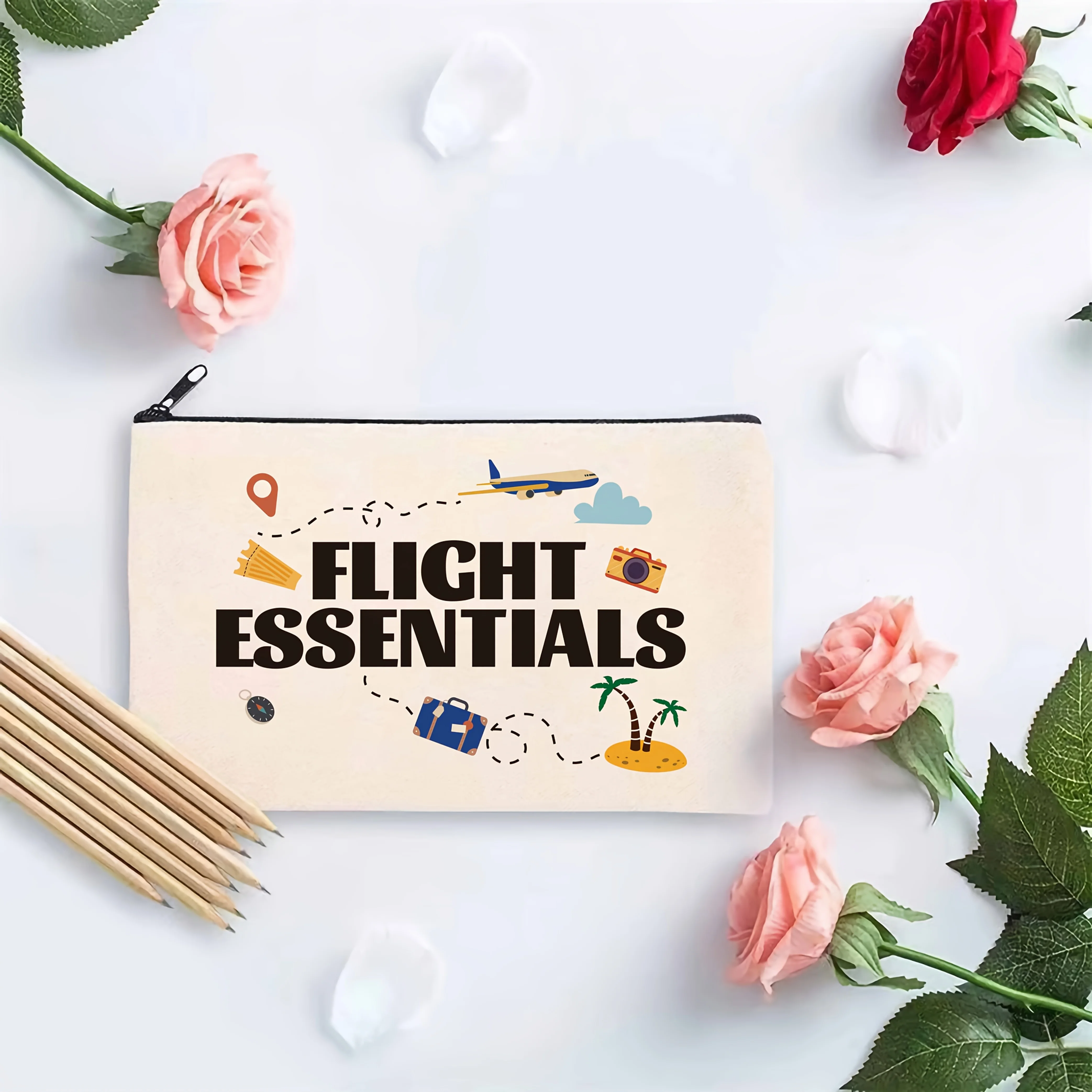 Travel-Themed Airplane Print Toiletry and Makeup Bag - Fashionable Minimalist Travel Pouch