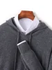 Men's 100% Wool Hooded Collar Knitted Pullover Autumn Winter New Cashmere Sweater Casual long Sleeved Hoodie Tops 3