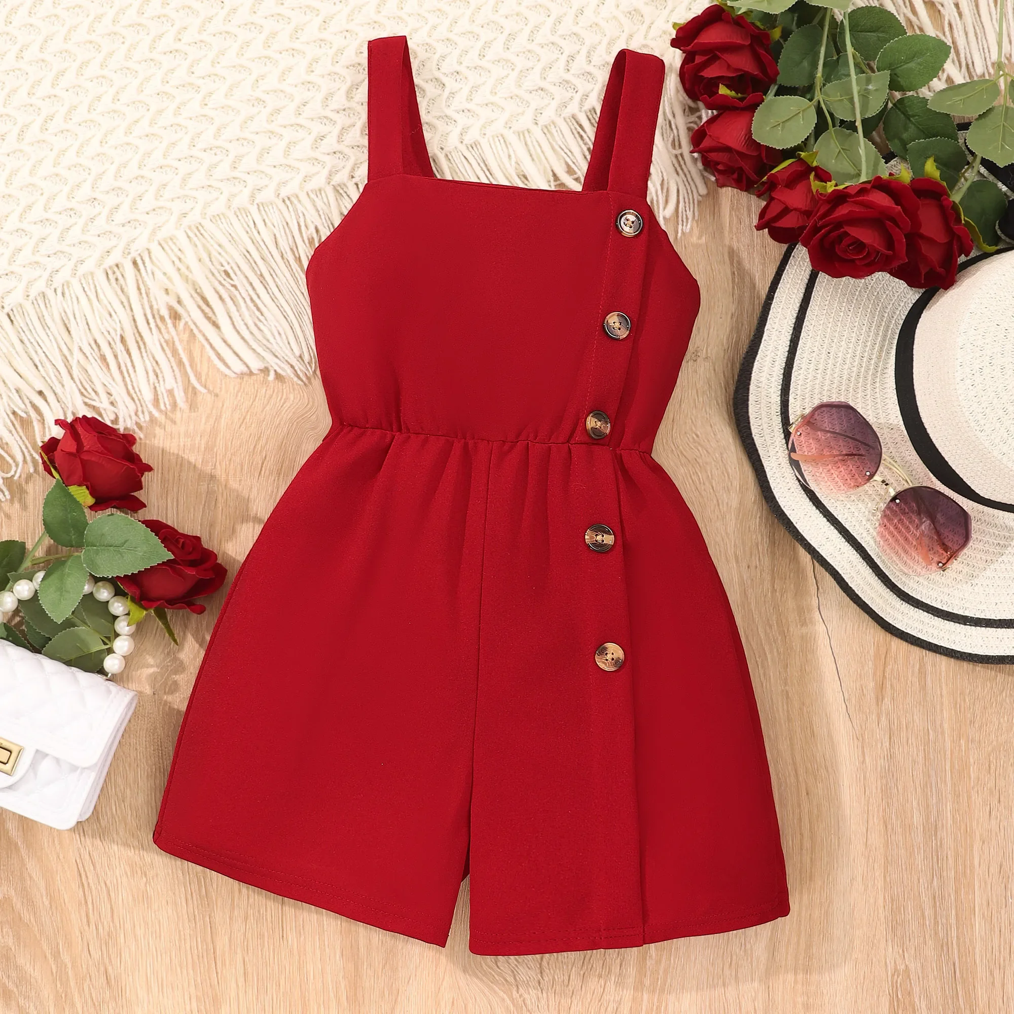 2024 Jumpsuit Kids Girl Overalls Summer Sling Cute Solid Color Casual Beach Party Clothes Big Girl Romper 8 To 12 Years Old 2