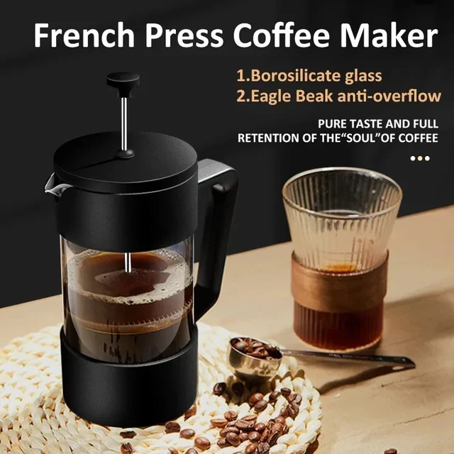 600ml French Press Pot Thickened High Borosilicate Glass Home French Press Pot Multi-purpose Coffee Maker Kitchen Supplies