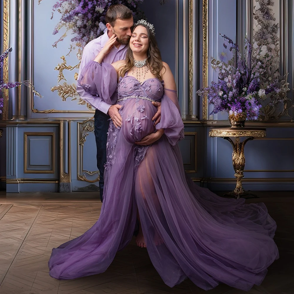 

Прозрачные 3D кружевные милые детские платья для душа оверсайз из мягкой сетки с высоким разрезом и высокой талией свободное платье для фотографий для беременных