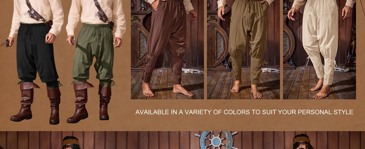 LisdinoRuncati Herren Mittelalterliche Knöchelbandhose Renaissance Wikinger Pirat Navigator Hose Schnürhose Baumwolle Halloween Hose – Detail 3