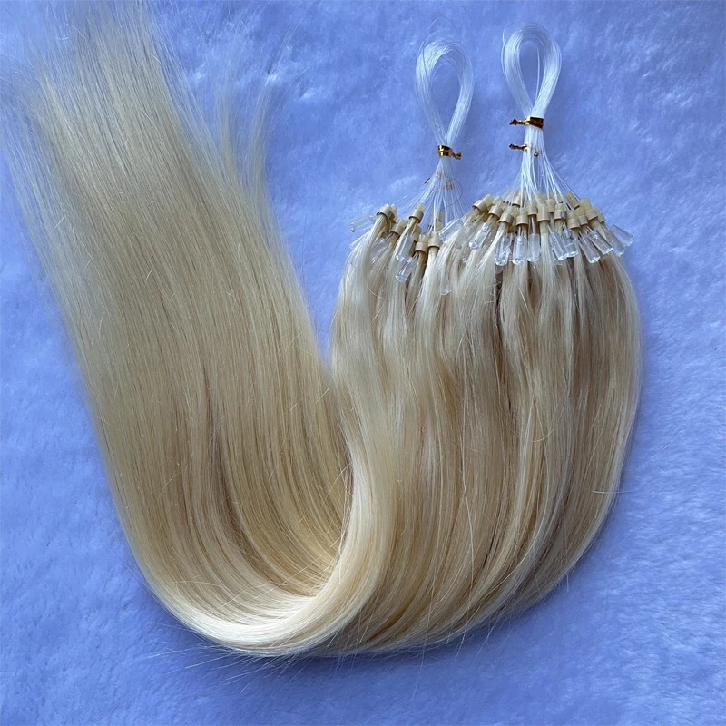 Blonde Micro Loop Ring Human Hair Extensions 12" 16" 18" 20" Natural Straight Micro Link Hair 50pcs 30g/pack