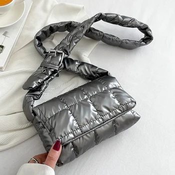 Borsa tote trapuntata alla moda Borse a tracolla scozzesi imbottite in cotone leggero e caldo invernale Borse sotto le ascelle da donna Borse gonfie