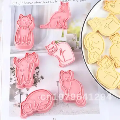 

6pcs 3d Cat Dog Bakeware Cookie Cutters Biscuit Mold Diy Press Baking Stamps Birthday Party For Kitchen Tool