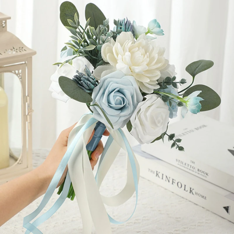 1PC Bridal Wedding Bouquet, Ramo De Boda De Novia, Bridesmaid Bouquets with Silk Ribbon, Bridesmaid Bouquet Tossing Bouquet