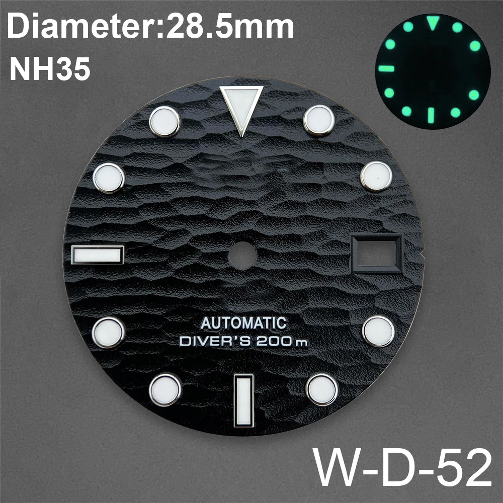 28.5mm S Logo Wave SKX Watch Dial For NH35/NH36/4R/7S Movement Green Luminous Watches Modification Accessories