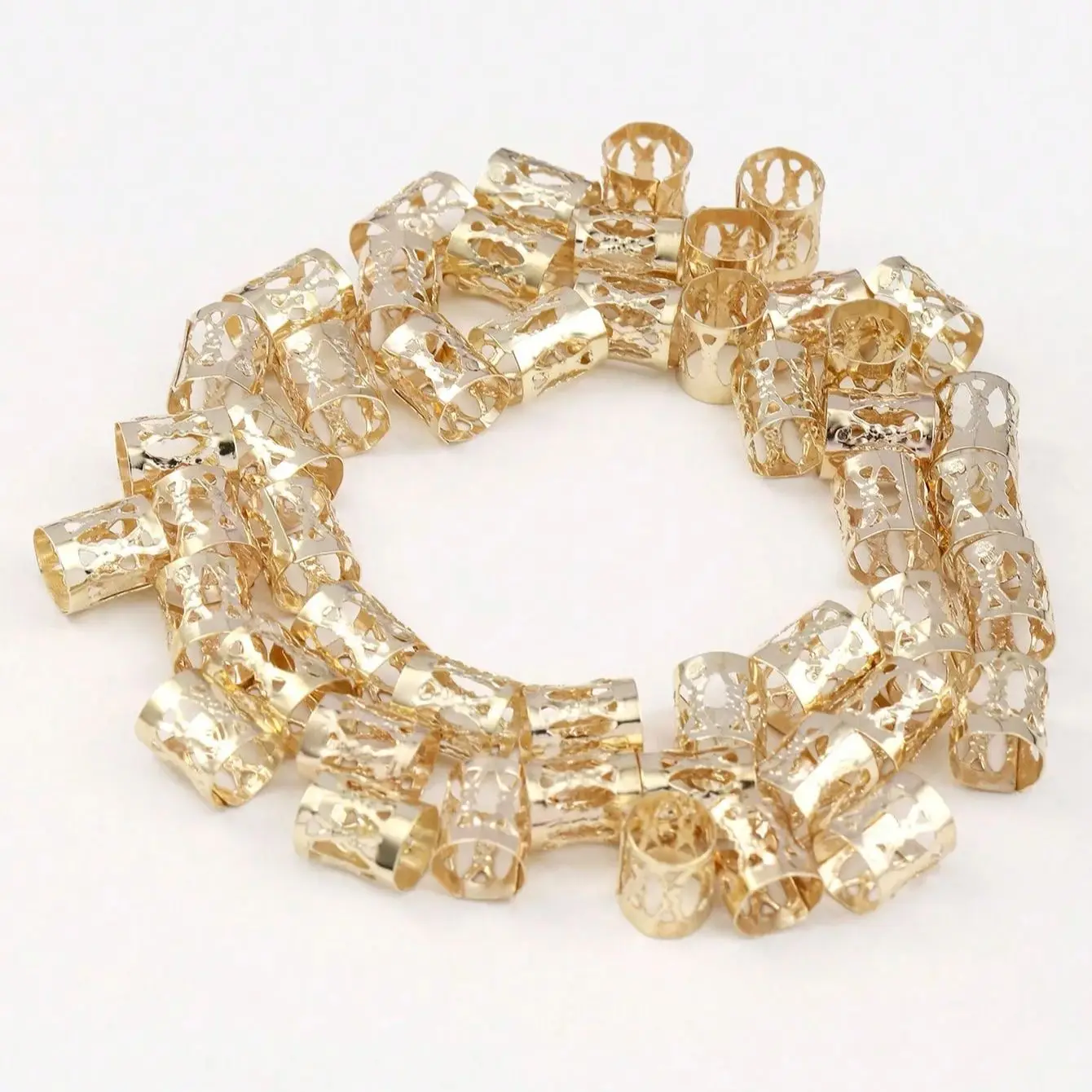 50 יחידות אביזרי טבעת שיער מתכת חורים, טבעות שיער עם חרוזים, קליפסים לנעילת שיער, קאפים מתכתיים לקישוט שיער