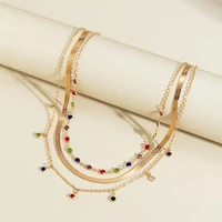 IngeSight.Z 2026 Trendy MultiLayered Color Crystal Chain Choker Necklace for Women Boho Flat Snake Chain Clavicle Short Necklace - Image 4