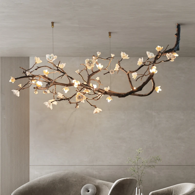 New Italian Light Luxury Ceramic All Copper Branch Living Room Ceiling Light Hotel Restaurant Department Staircase