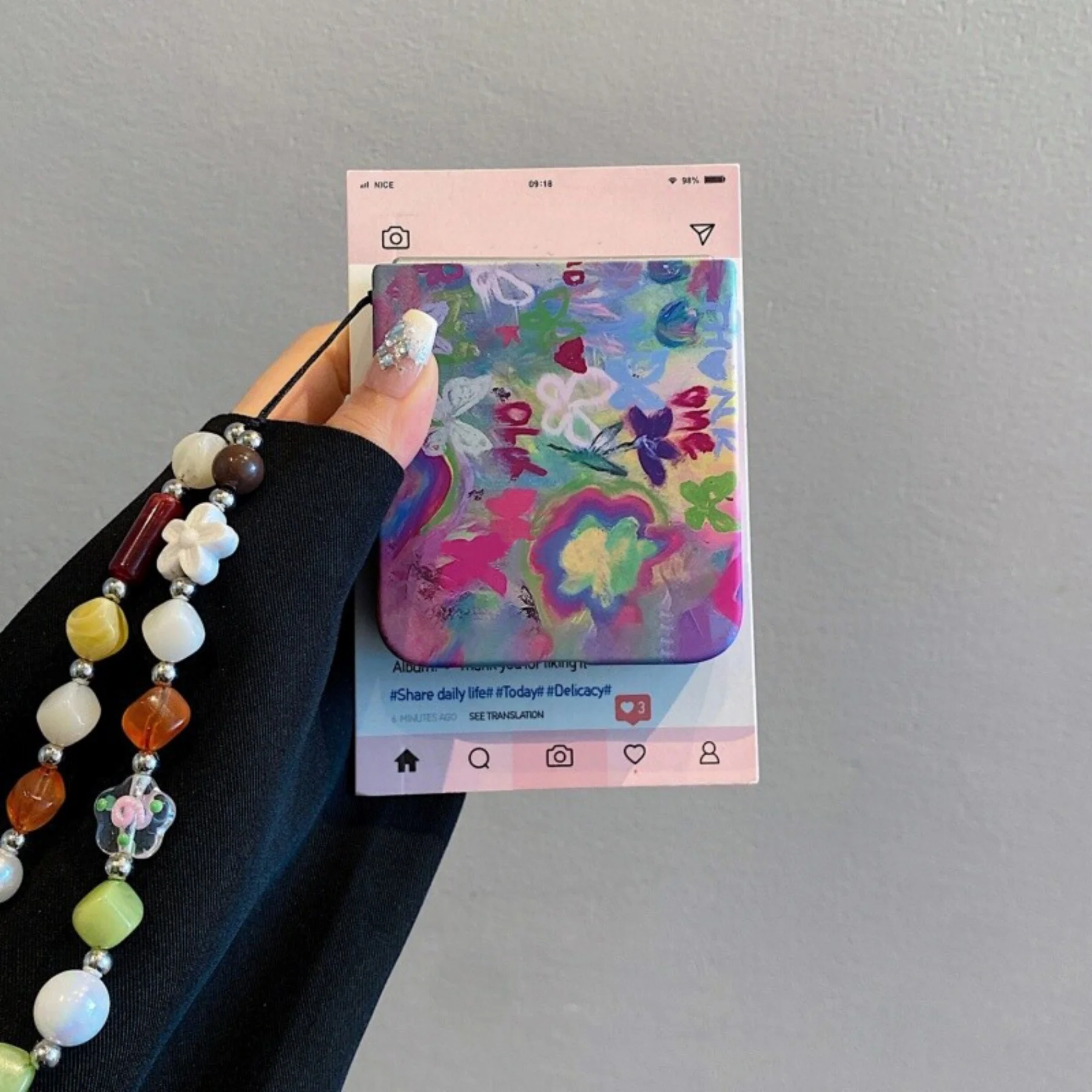 Charming Butterfly Oil Painting Phone Case with Floral Chain Design