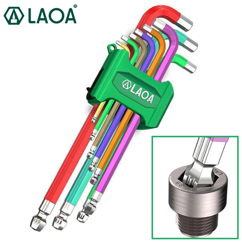 LAOA 9pcs Allen Key Set Wrench Kit For Allen Screw Long Arm Hex Key Set 1.5mm To 10mm Hexagon Spanner Hand Tools