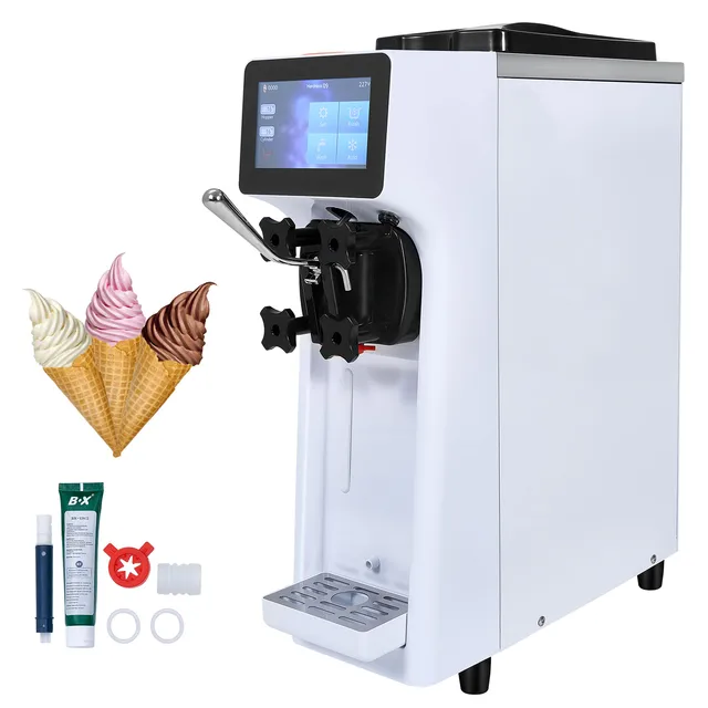 VEVOR Machine à Crème Glacée Commerciale 10 L/h 900 W 1 Saveur, Machine à Glace Italienne Trémie en Inox de 4 L, Pré-Réfrigération Automatique à Écran Tactile, pour Sundae Yaourt Café Snack-Bar 1