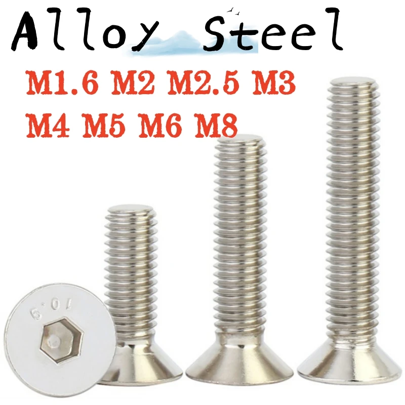 

5-50pcsM1.6M2M2.5M3M4 M5 M6 M8 Nickel Plated High Strength 10.9 Grade Alloy Steel Countersunk Head Socket Head Mechanical Screws