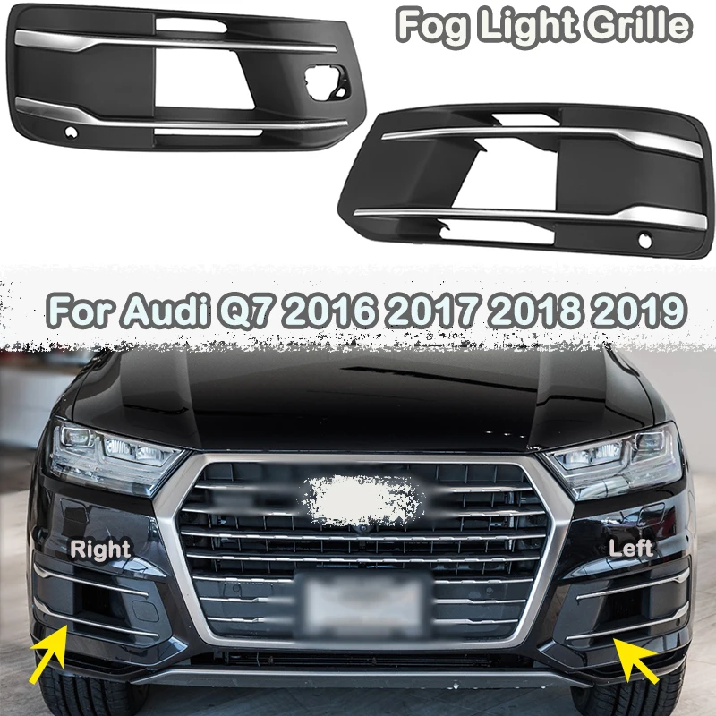 

Auto Fog Lights Grille Front Bumper FogLamp Grills with Chrome Bezel Insert For Audi Q7 2016 2017 2018 2019 Racing Grills