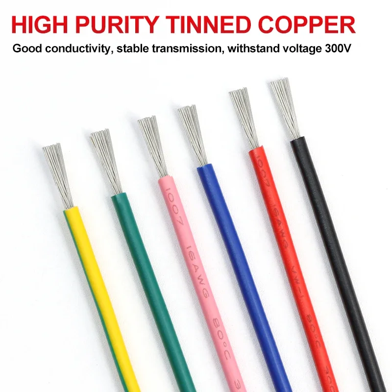 2/5m UL1007 Electronic Wires AWG 30 28 26 24 22 20 18 16 DIY LED Lamp Lighting Wire Line 300V PVC Insulated Tinned Copper Cable image 5