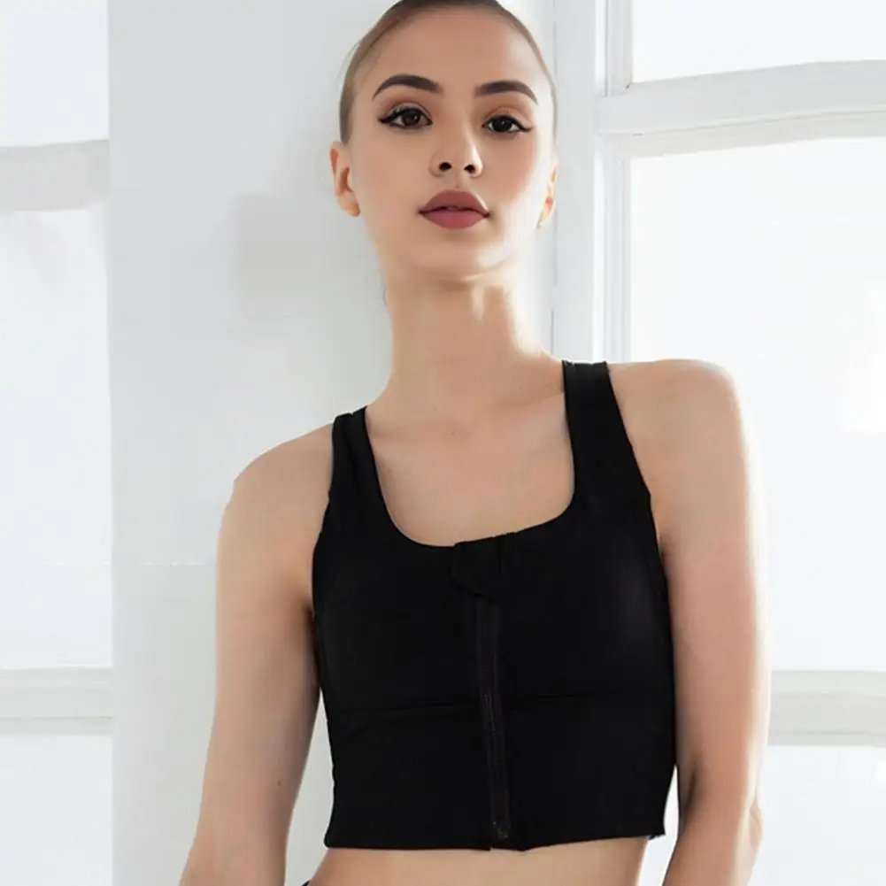 

Non-slip Sports Bra Zipper Closure Shockproof Push-up Sports Bra for Women Breathable Anti-snagging Vest Type with for Jogging