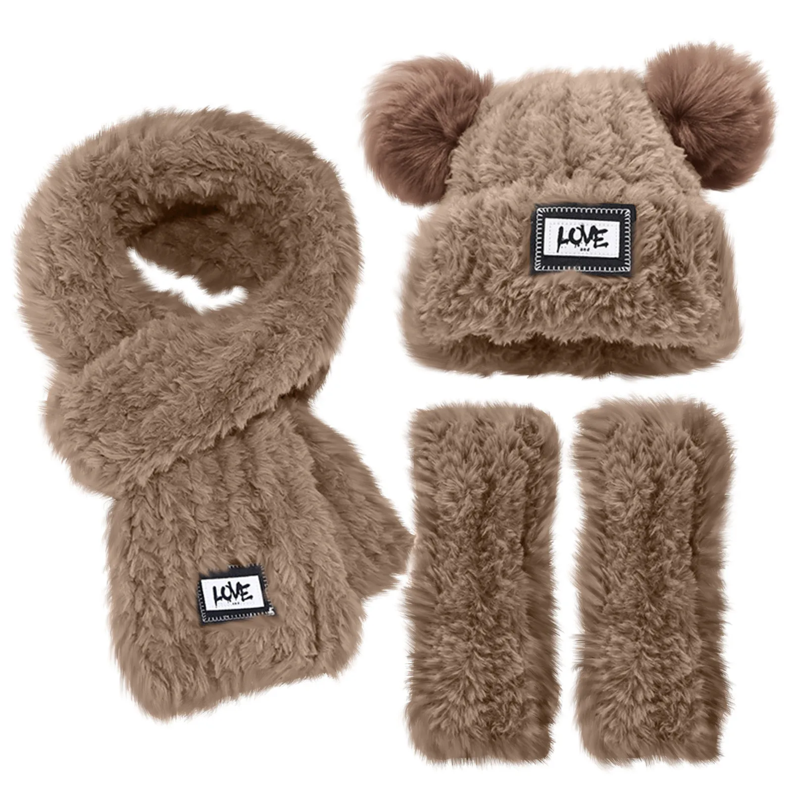 

Осенне-зимняя шапка шарф и перчатки из трех предметов шапка с маленьким медведем шарф и перчатки набор плюшевых милых утолщенных теплых модных однотонных защитных ушей