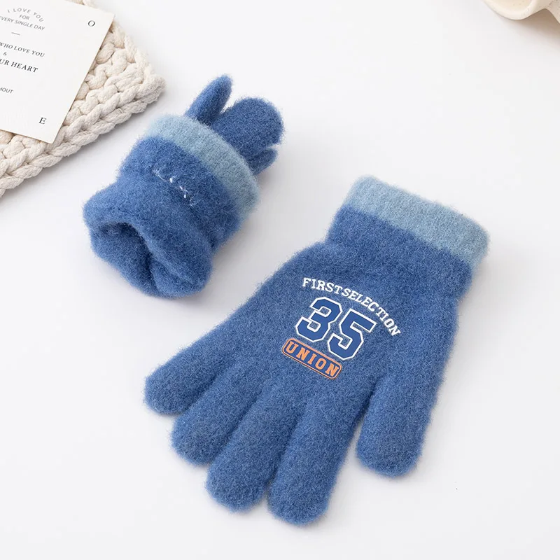 Kids Knitted Gloves Winter Warm Full Fingers Mittens Boys Handsome Cold-proof Soft Children Gloves For 4-8 Years
