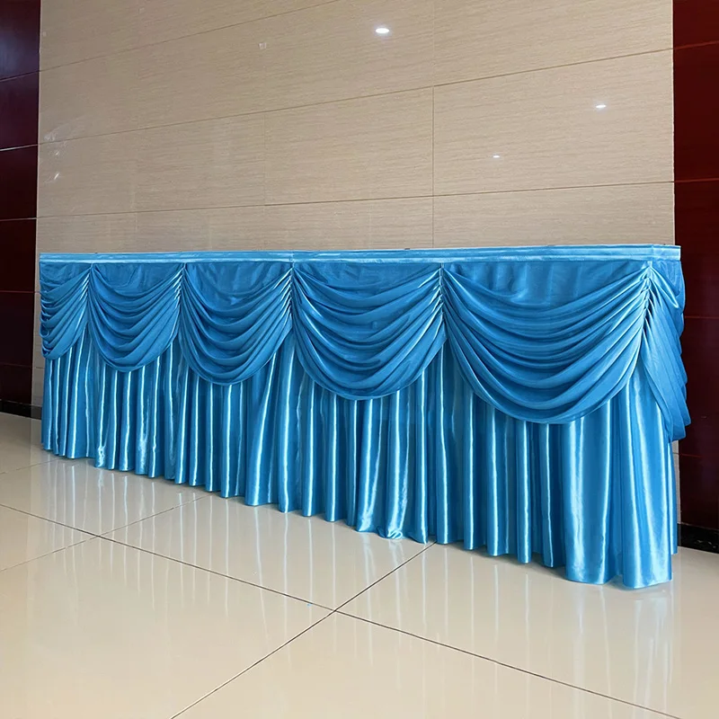 Table Skirt 3M/6M Ice Silk Table Skirting with Valances Stage Table Skirts Party Banquet Event Birthday Decoration