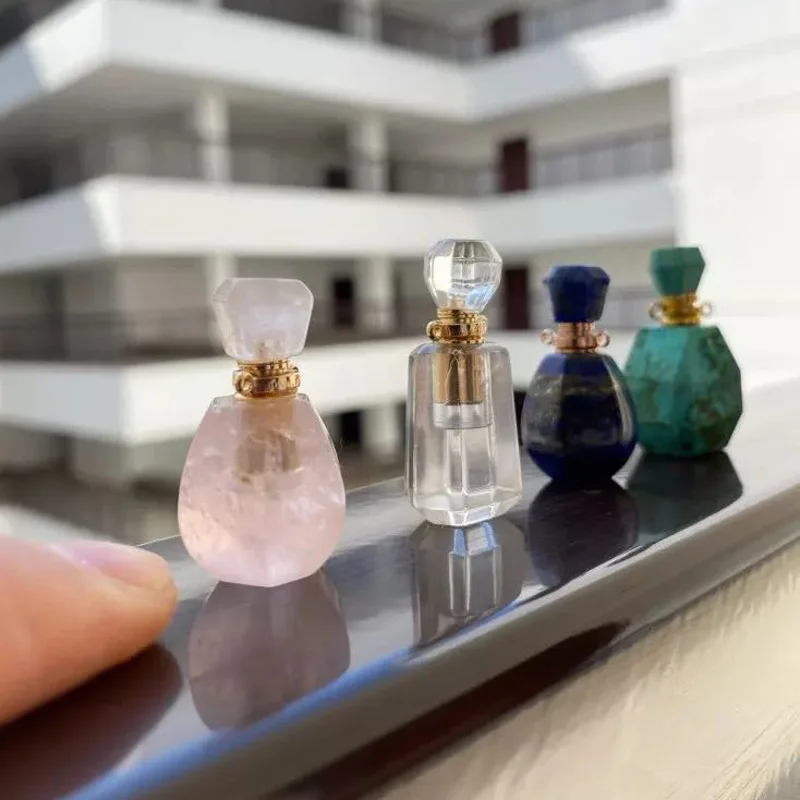 Bottiglia di profumo curativo Collana di cristallo Pietra naturale Ametiste Quarzo Olio essenziale Diffusore Ciondolo per uomo Donna Gioielli H319  36