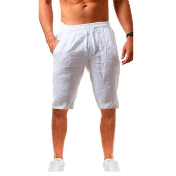 2023 New Men's Cotton Linen Shorts Pants Male Summer Breathable Solid Color Linen Trousers Fitness Streetwear S-5XL