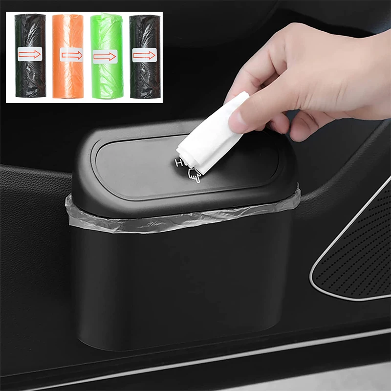 Portable Hanging Mini Car Trash Can Wastebasket Trash Can with Lid for Car Office Home Auto Storage Bin Interior Accessories