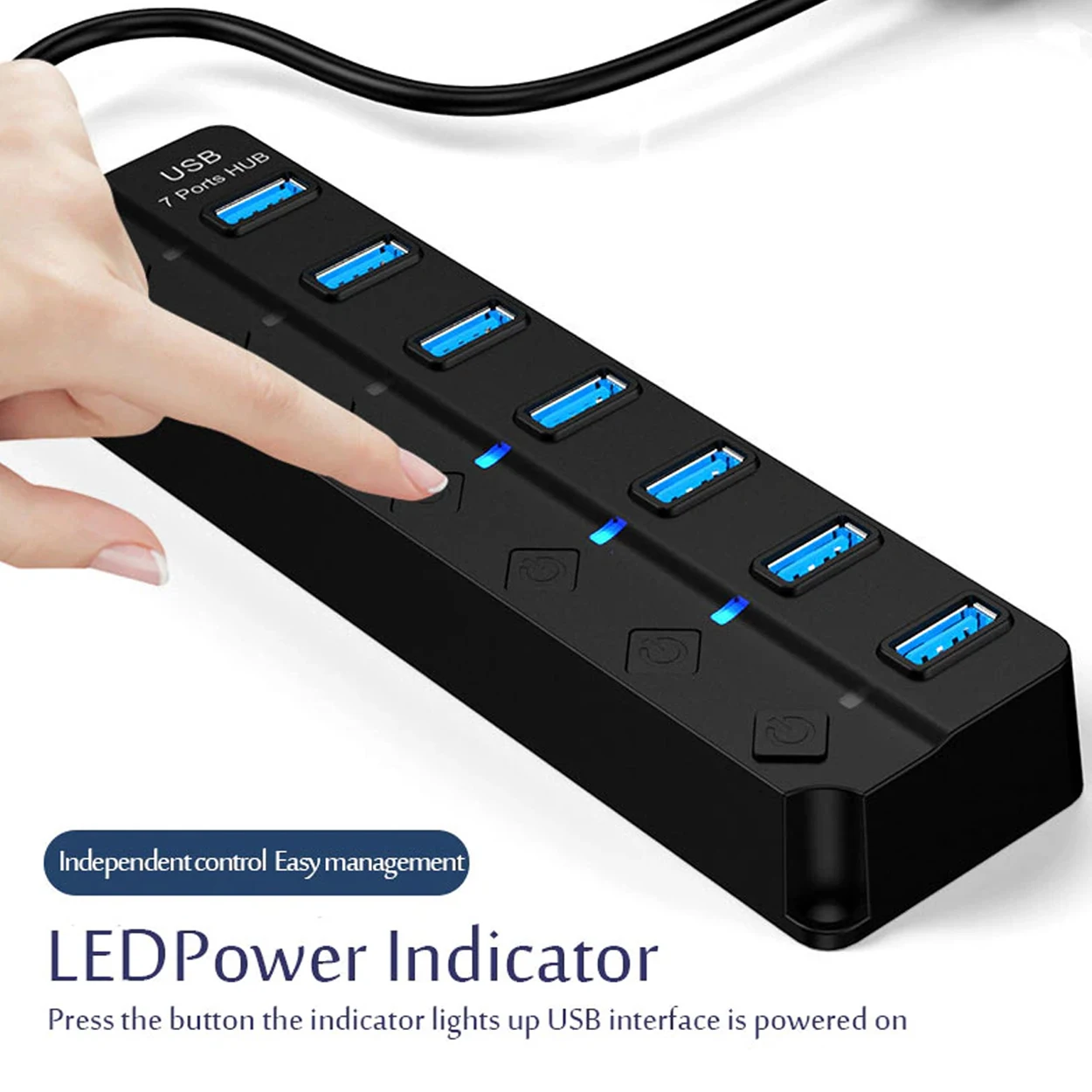 Hannord USB 허브 4/7 포트 5Gbps USB 스플리터, 데이터 전송 독 스테이션, 개별 스위치 LED 표시기, PC 노트북용, USB3.0