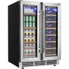 Wine Cooler with Glass Door Hold 21 Bottles and 88 Cans, 24 Inch Dual Zone Wine Refrigerator with Blue LED Light 1