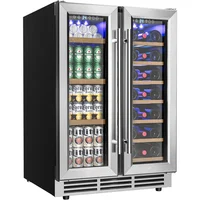 Wine Cooler with Glass Door Hold 21 Bottles and 88 Cans, 24 Inch Dual Zone Wine Refrigerator with Blue LED Light 1