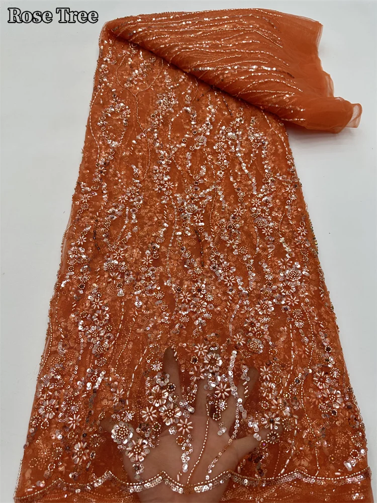 

Beaded Lace Fabric with Sequence Lace Fabric 2024 High Quality Lace 5 Yards Fabrics for Party Dresses