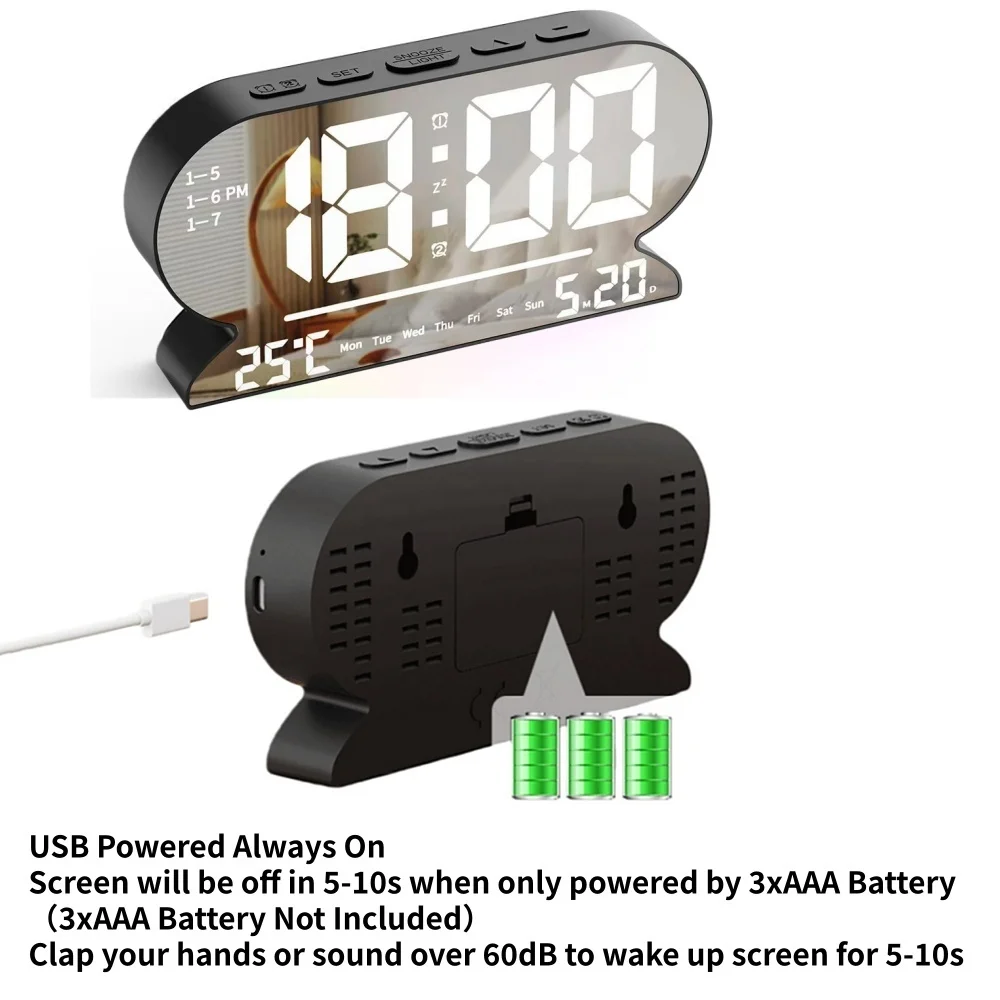 USB Powered LED Alarm Clock with Temperature Display and Adjustable Brightness