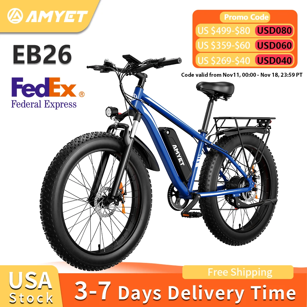 AMYET Electric Bike EB26 Adults Electric Bicycle Peak 1500W 48V 15AH 26
