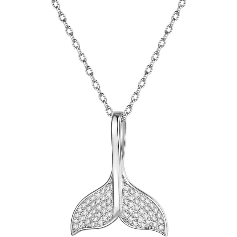 

CZ Cubic Zirconia Beautiful Dolphin Mermaid Tail Pendant Necklace Fine Rolo 18" Chain 2" Extension Gift For Girl Women