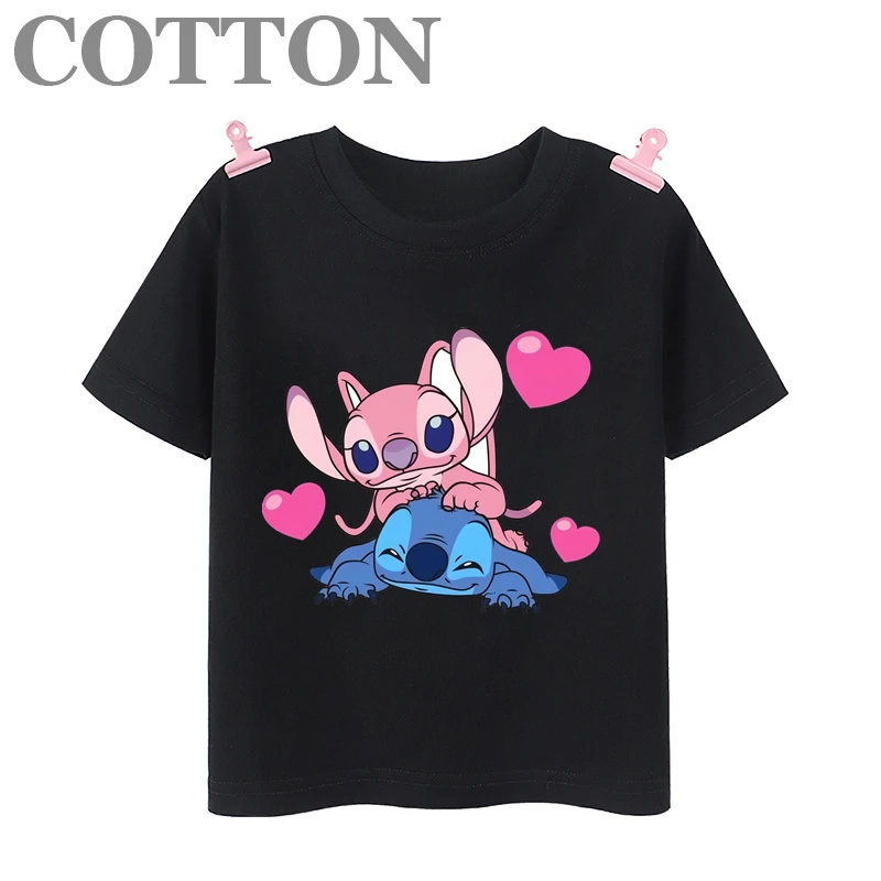 thumbnail image 1 of Marca Disney Stitch Anime Verano Múltiples Moda Algodón Camisetas para Niños Cuello Redondo Casual Manga Corta Ropa para Niños Tee Tops, 1 of 4