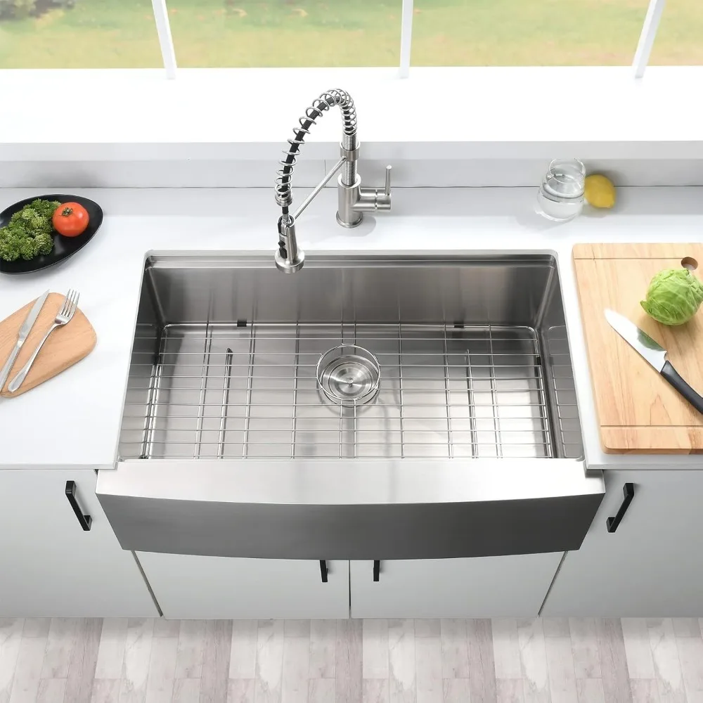 33 Inch Farmhouse Sink 16 Gauge Stainless Steel Workstation Ledge Deep Single Bowl Farm Sink with Accessories 4