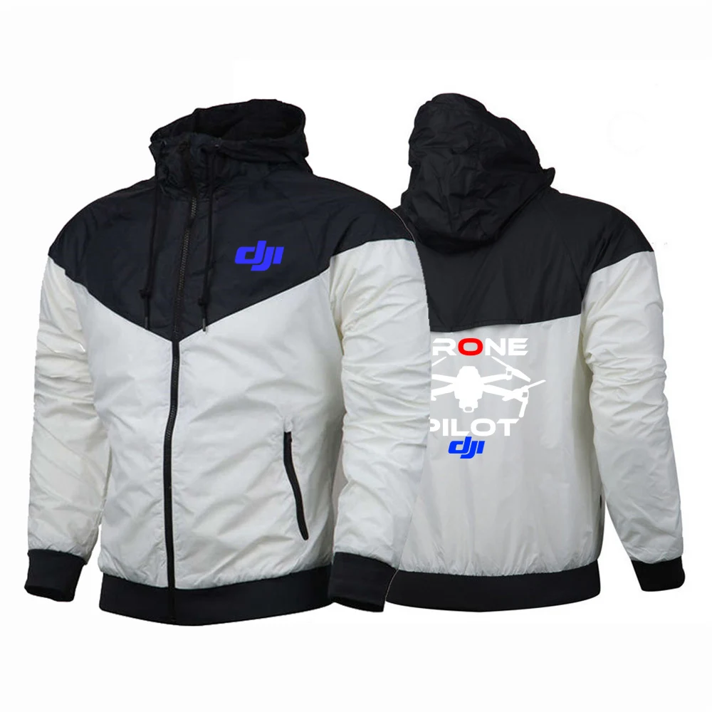 Men Spring Autumn Windproof Hooded Color Matching Printing Windbreaker Coat