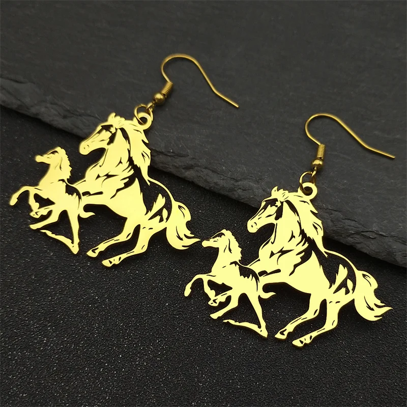 Zwei Pferd Pony Baumeln Ohrringe Für Frauen Männer Edelstahl Silber Farbe Tier Liebhaber Familie Liebe Tropfen Ohrringe Schmuck Geschenke – Detail 4