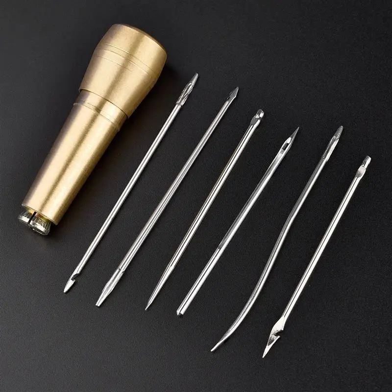 Leather Sewing Kit Sewing Awl Needle Copper Handle Set Canvas Tent Shoes Repairing Tool Nylon Thread