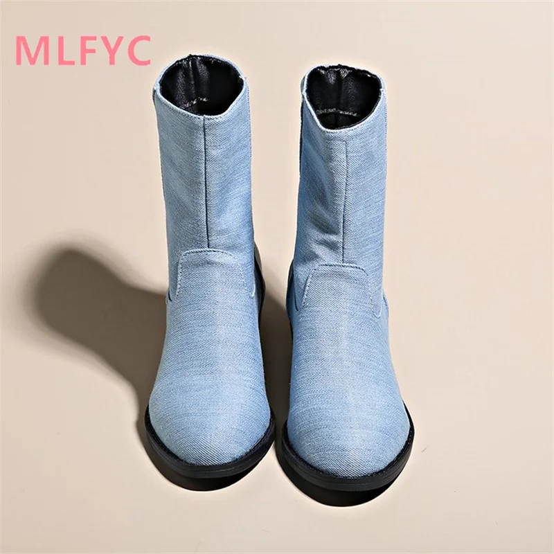 Cowboy boots for women with round toe, thick heels mid length boots women autumn winter New fashion warmth comfort short boots