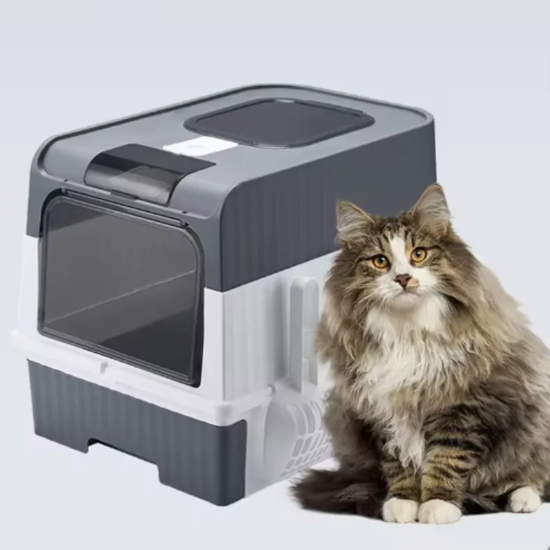 Large Foldable Cat Litter Box with Scoop - Odor Control Easy to Clean Front Entry  Top Exit